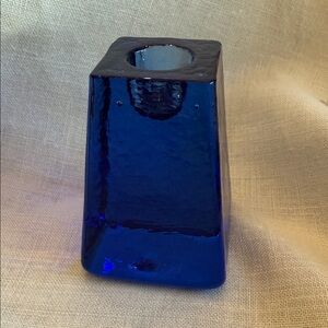 Fire and Light Recycled Glass Cobalt Blue 2.5” Candlestick Holder - Signed